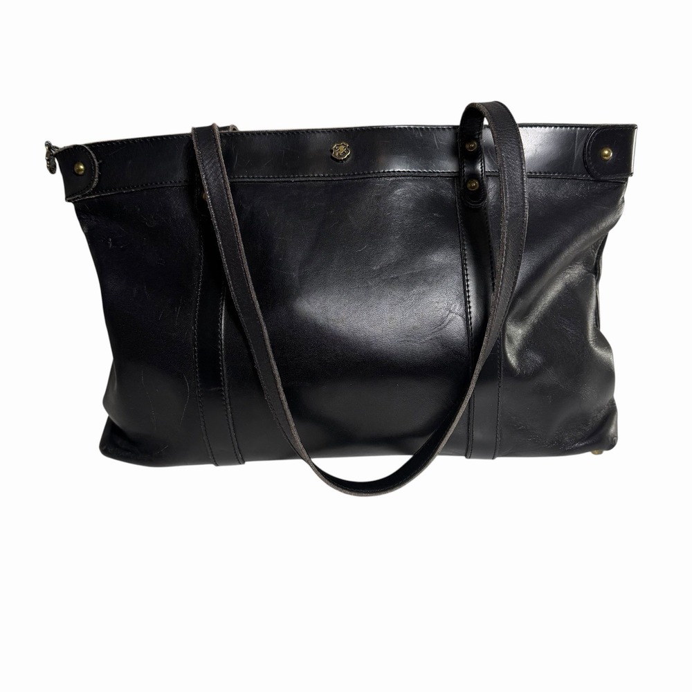 Vintage Mark Cross Black Leather Tote Shoulder Bag USA Lion Crest Large